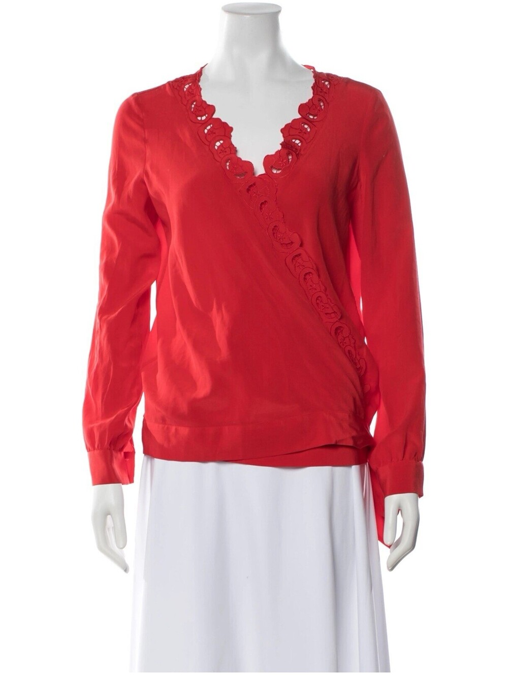 SEZANE Red Silk V-Neck Blouse *Flaw